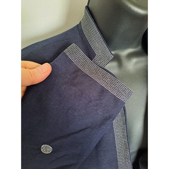 Coldwater Creek Linen Blend Navy Blue Polka Dot Womens Open Blazer Jacket P6 - Picture 3 of 7